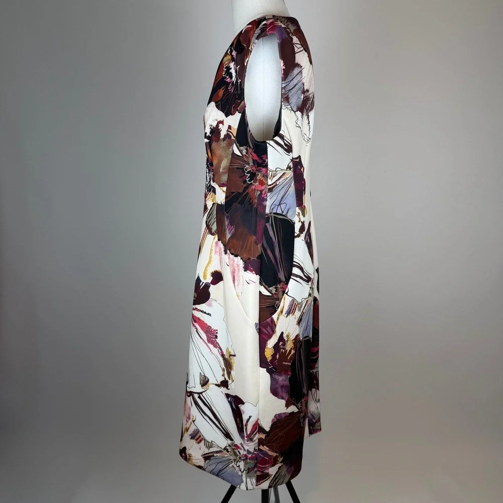 NWT Calvin Klein Cream Multi Floral Sleeveless V-Neck Sheath Dress Size 16 Party